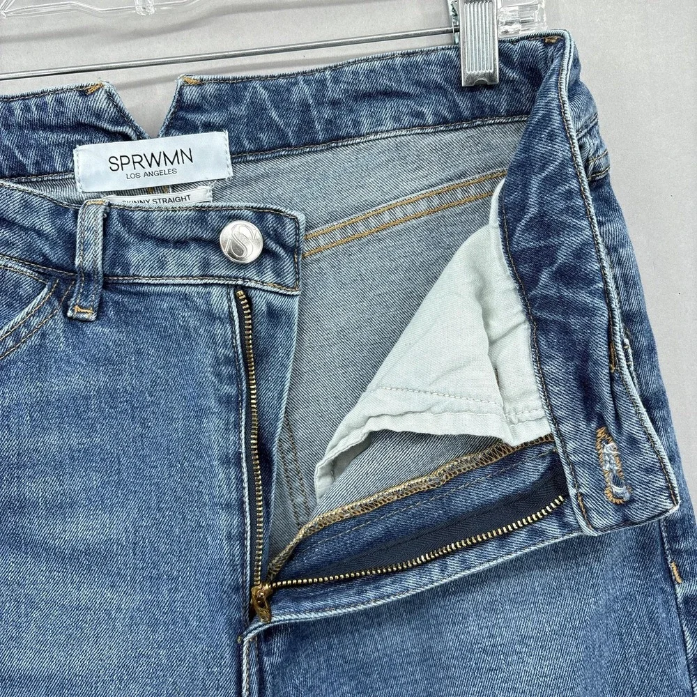 SPRWMN Jeans Womens‎ 30 Blue Skinny Straight High Rise Made In USA Denim Stretch